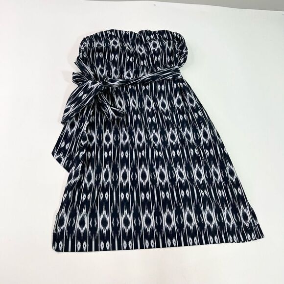 Athleta Anywhere Strapless Wrap Dress Womens 10 Blue & White Ikat Pocket Mini - Picture 1 of 8